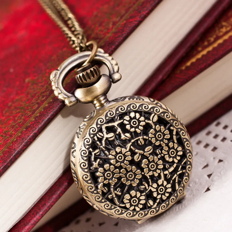 

Popular Sunflower Floral Small Pocket Watch Fashion Vintage Bronze Quartz Pocket Watch Pendant Chain Necklace женские ас 50*